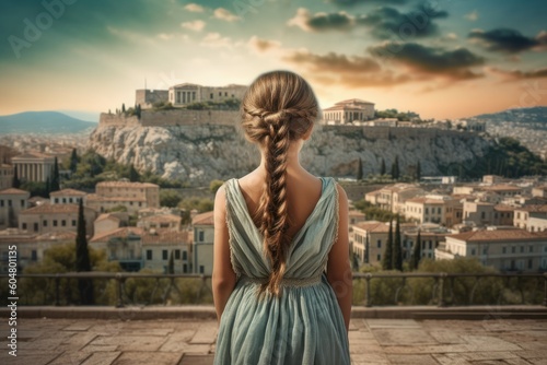 Girl ancient greek city. Generate Ai