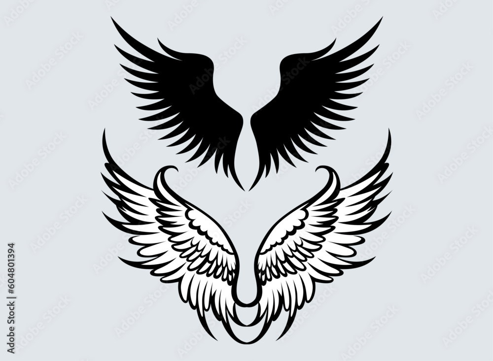 Fototapeta premium 翼と翼のシルエットのイラスト