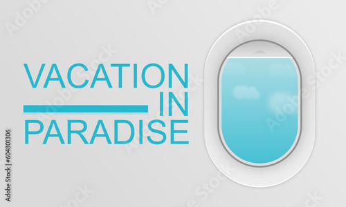 View from the plane. The flight window. Recreation destinations. The sky from the window of the plane. Flat web vector banner. The porthole.