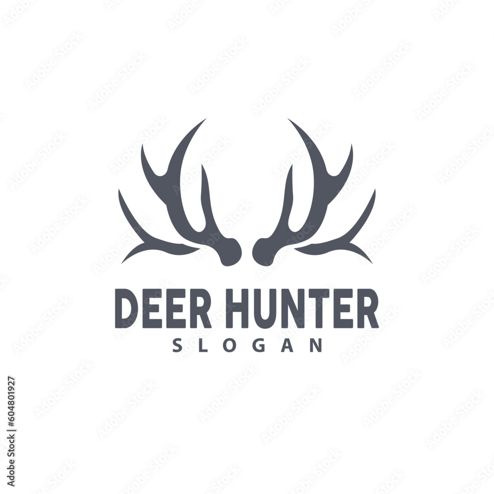 Deer Logo, Deer Hunter Vector, Forest Animal Design, Deer Antlers Retro Vintage Symbol Design Icon