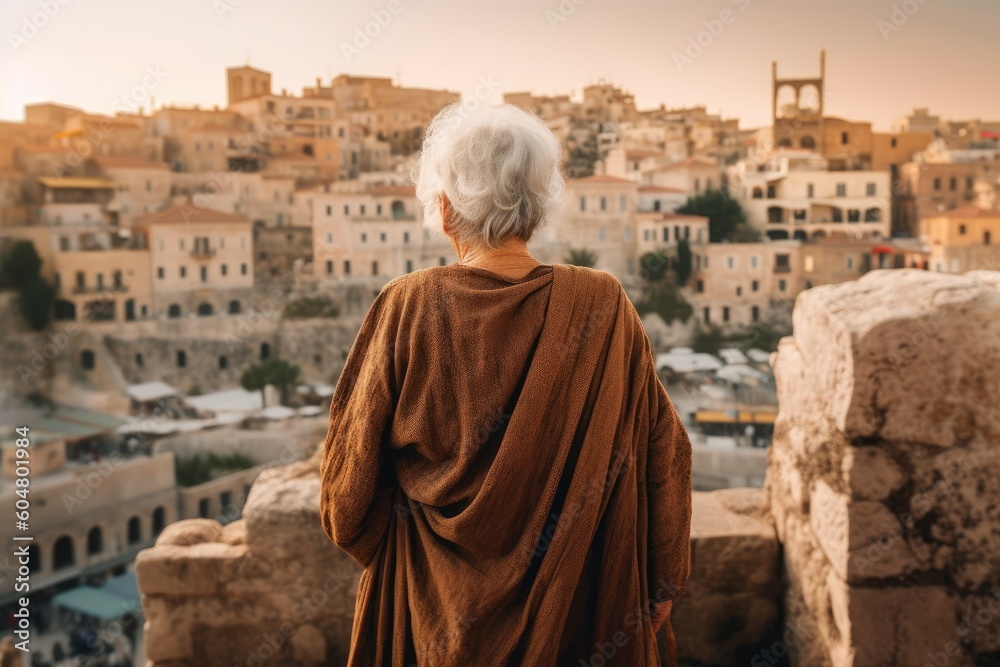 Fototapeta premium Greek old woman ancient city. Generate Ai