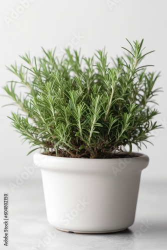 Rosemary Growing In White Pot On White Background. Generative AI
