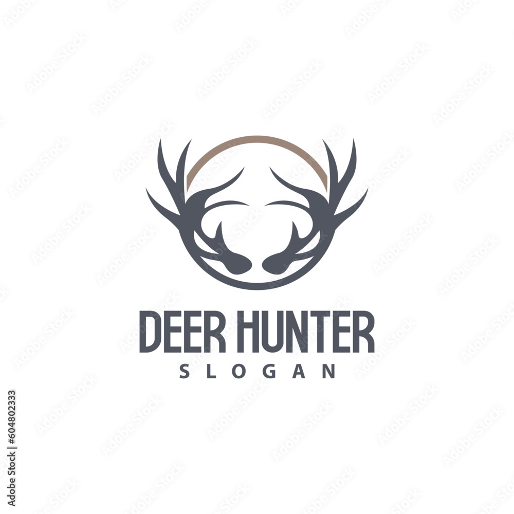 Deer Logo, Deer Hunter Vector, Forest Animal Design, Deer Antlers Retro Vintage Symbol Design Icon