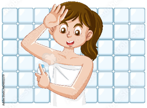 Puberty girl using deodorant spray vector