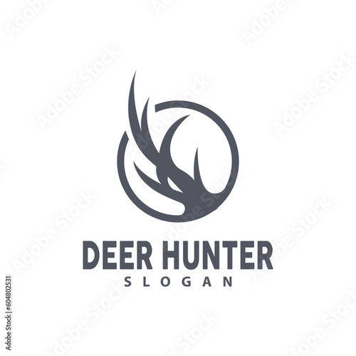 Deer Logo, Deer Hunter Vector, Forest Animal Design, Deer Antlers Retro Vintage Symbol Design Icon