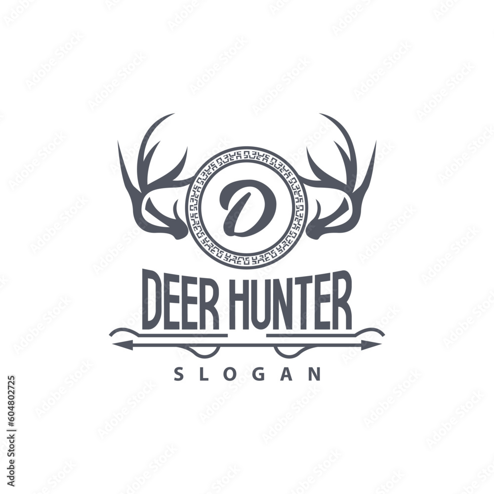 Deer Logo, Deer Hunter Vector, Forest Animal Design, Deer Antlers Retro Vintage Symbol Design Icon