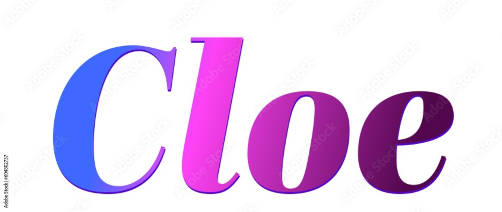 Cloe - pink and blue color - female name - ideal for websites, emails, presentations, greetings, banners, cards, books, t-shirt, sweatshirt, prints
Cloe - pink and blue color - female name - ideal for websites, emails, presentations, greetings, banners, cards, books, t-shirt, sweatshirt, prints