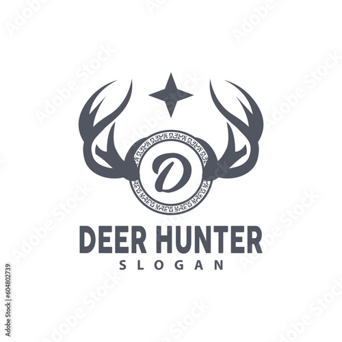 Deer Logo, Deer Hunter Vector, Forest Animal Design, Deer Antlers Retro Vintage Symbol Design Icon