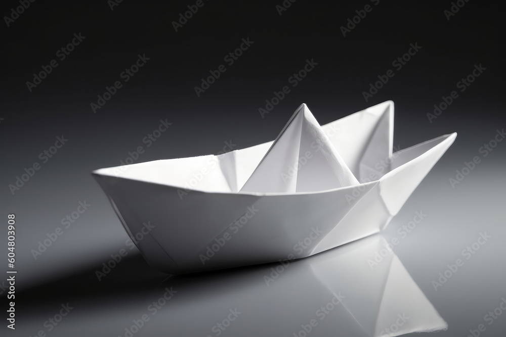 White Paper Boat On White Background. Generative AI White Paper Boat On White Background. Generative AI