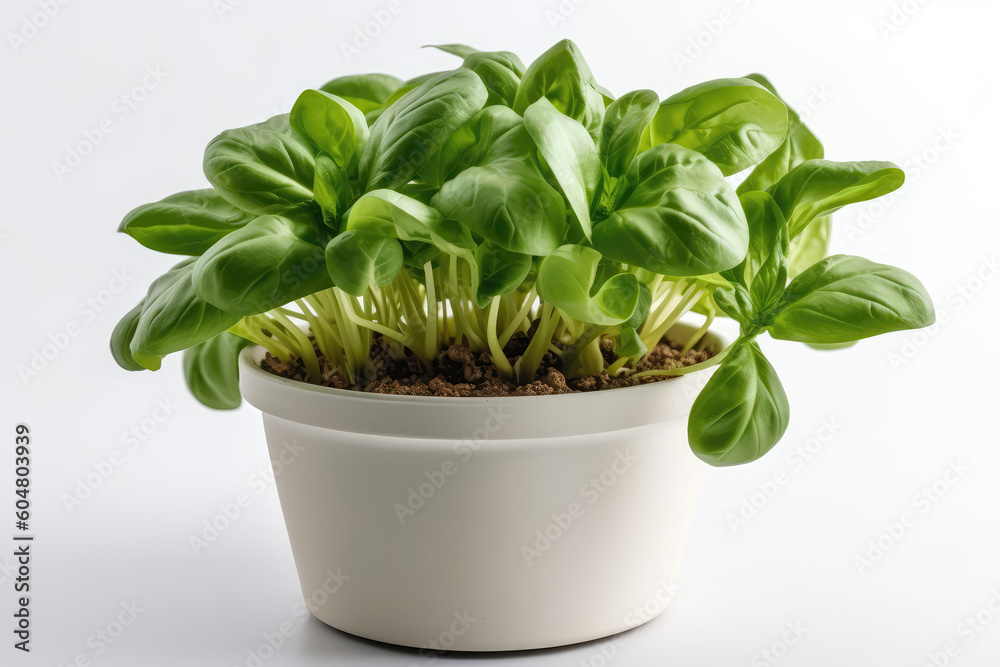 Spinach Malabar Growing In White Pot On White Background. Generative AI Spinach Malabar Growing In White Pot On White Background. Generative AI