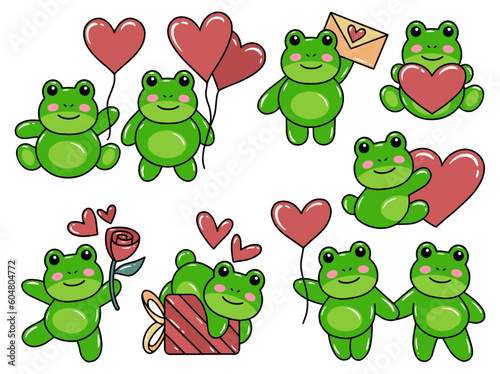 Set Cute cartoon Frog drawing illustration