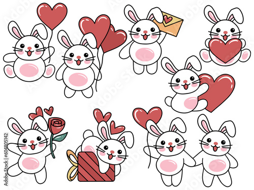 Fototapeta Naklejka Na Ścianę i Meble -  Set Cute cartoon Bunny drawing illustration