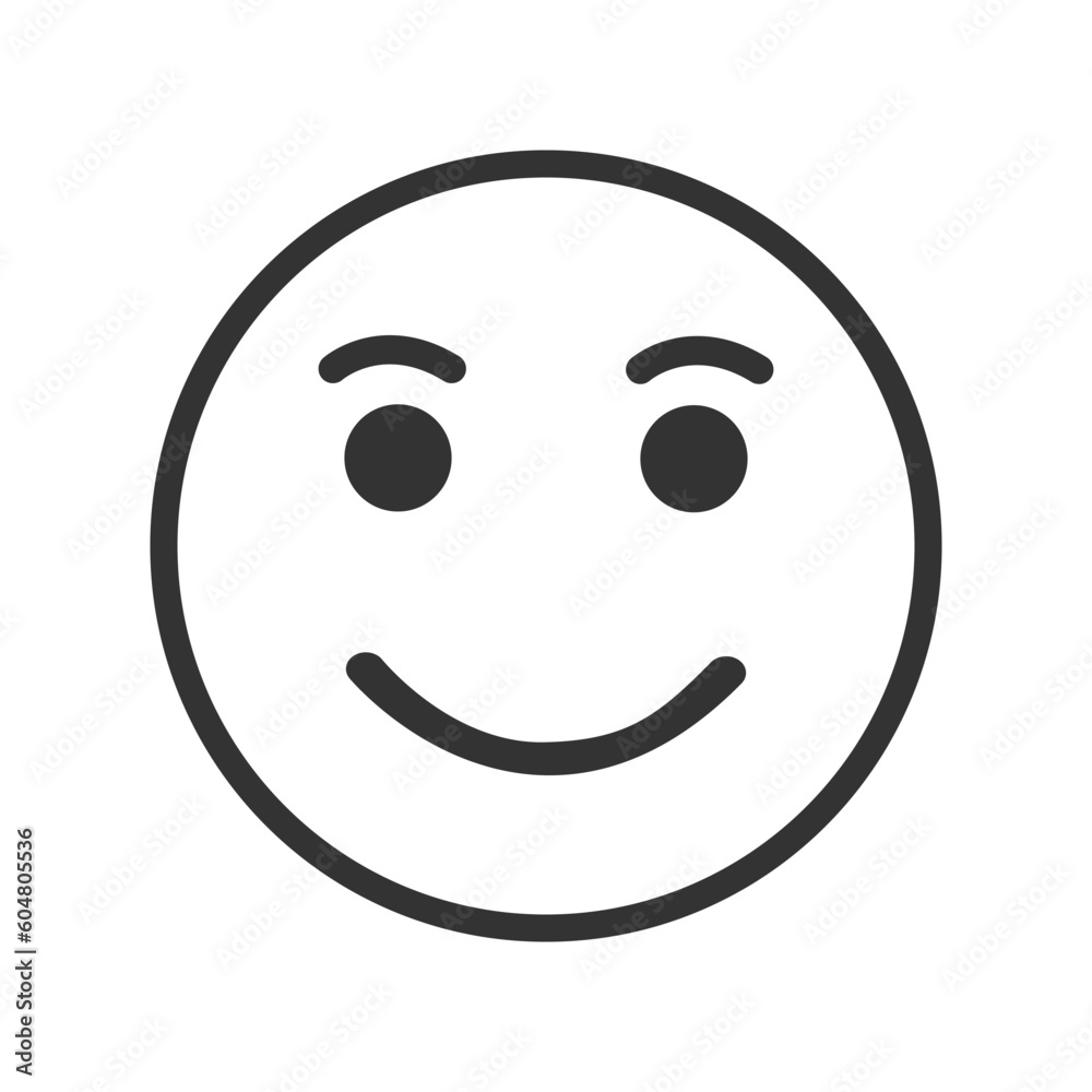 Face icon with positive satisfied emotion. Good, happy, smiling, pleased emoticon expression isolated on white background. Vector graphic illustration. Face icon with positive satisfied emotion. Good, happy, smiling, pleased emoticon expression isolated on white background. Vector graphic illustration.