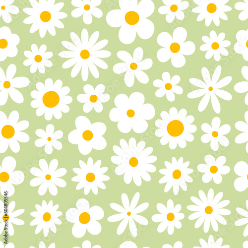 Trendy floral seamless pattern. Vintage 70s style hippie groovy daisy flowers background. Colorful pastel colors. Vector retro design y2k.