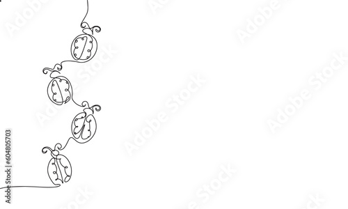 Ladybugs, insect, bug. One line continuous ladybug. Line art, outline, single line silhouette. Hand drawn vector illustration. 