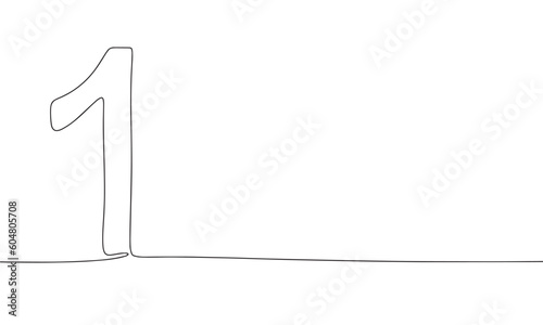 Number one. One line continuous number 1. Line art, outline, single line silhouette. Hand drawn vector illustration. 