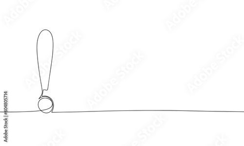 Exclamation point. One line continuous exclamation point. Line art, outline, single line silhouette. Hand drawn vector illustration. 
