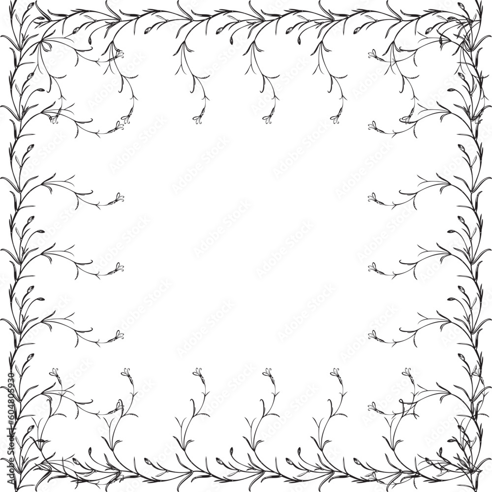 Botanical hand drawn floral frame Vintage flowers border.Wildflower plant abstract background. Creative trendy greeting card, celebration, wedding invitation, banner Vector illustration Graphic design