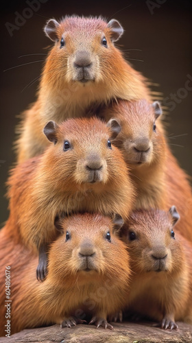 A closeup of a cute group of capybaras highly capybara © joni