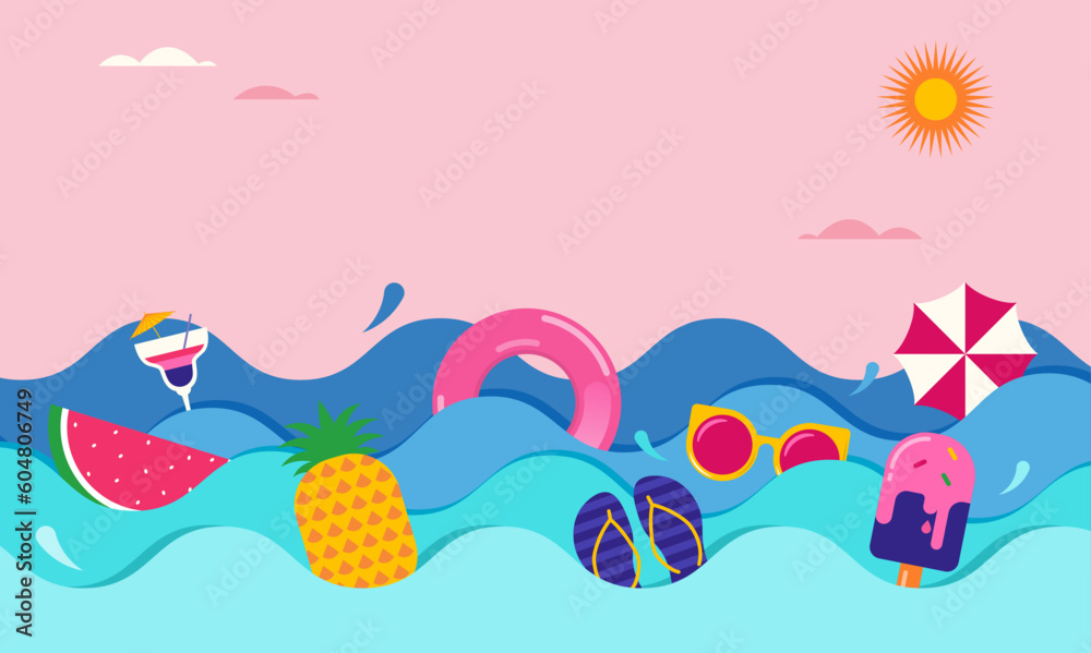 Colorful Geometric Summer Background, poster, banner. Summer time fun concept design promotion design