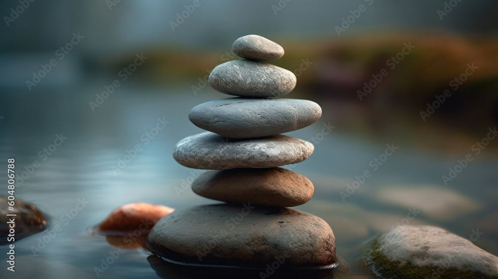zen stones on the river . generative AI zen stones on the river . generative AI