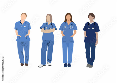 Female Nurses character set. Vector illustration in flat style.