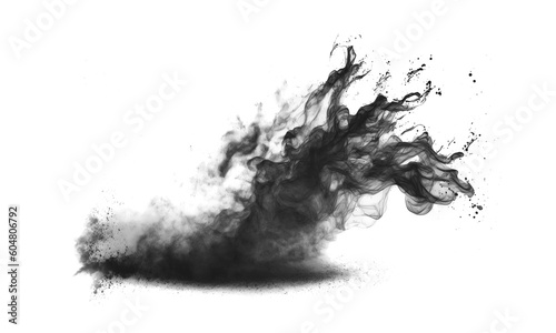 Black smoke explosion on empty transparent background. Isolated abstract brush. Generative ai