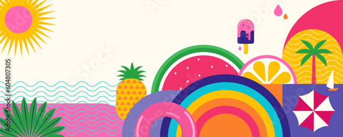 Colorful Geometric Summer Background, poster, banner. Summer time fun concept design promotion design