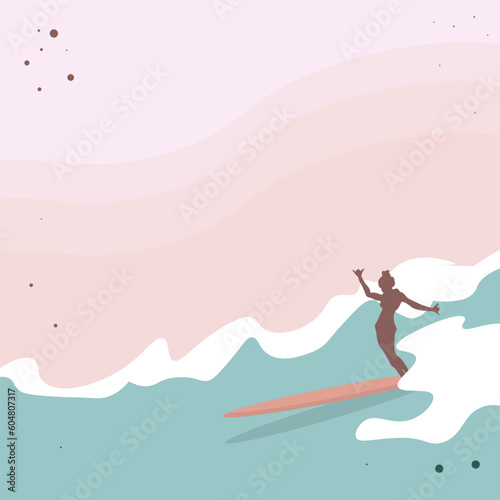 Abstract Background Girl On The Surf Board On The Wave Water Illustration Vector Design © Olga