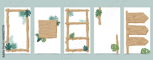 Wood frame collection of safari background set.Editable vector illustration for birthday invitation,postcard and sticker
