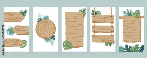 Wood frame collection of safari background set.Editable vector illustration for birthday invitation,postcard and sticker