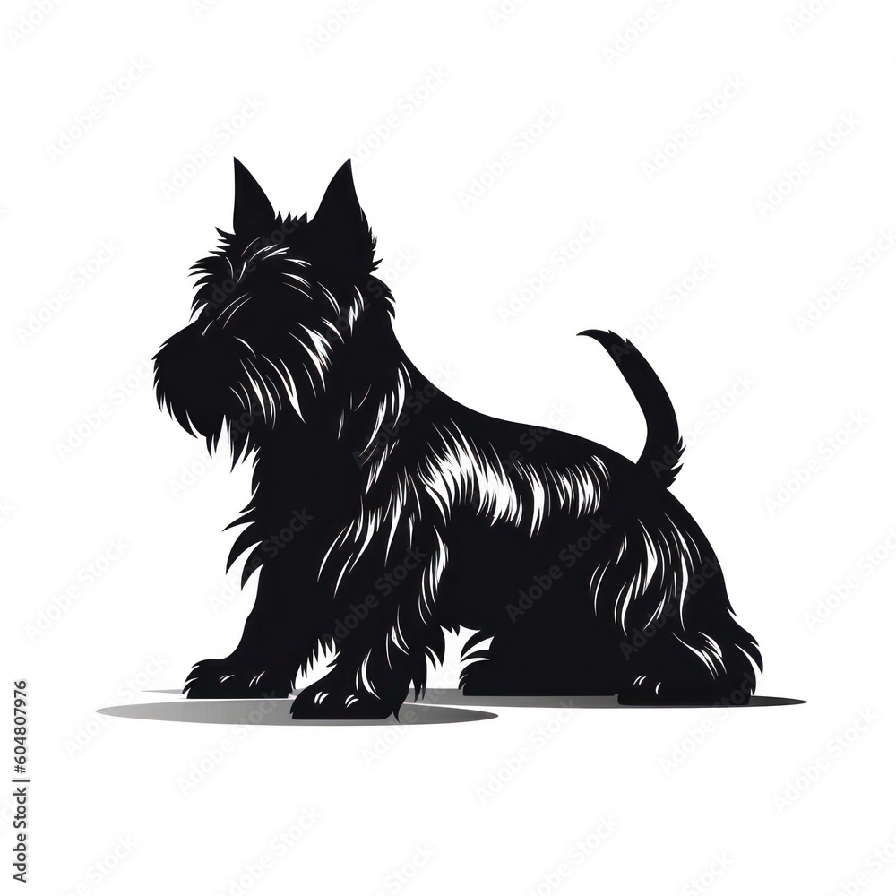 Figure silhouette of a Scottish terrier on a white background . generative AI - obrazy, fototapety, plakaty 