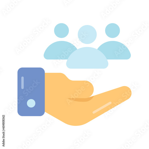 Hand holding persons showing concept vector of client servicing, flat icon of customer care
