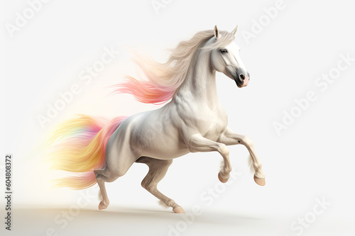 Full White Pony Horse With Colorful Hairs On Transparent Background, Generative Ai