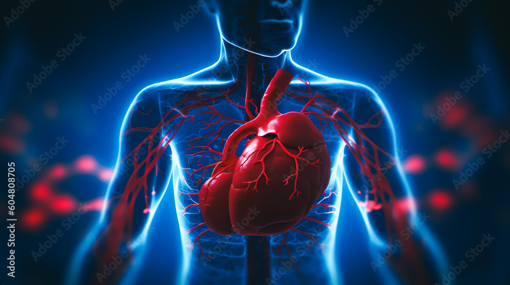 medical illustration depicting the anatomy of the cardiovascular system ...