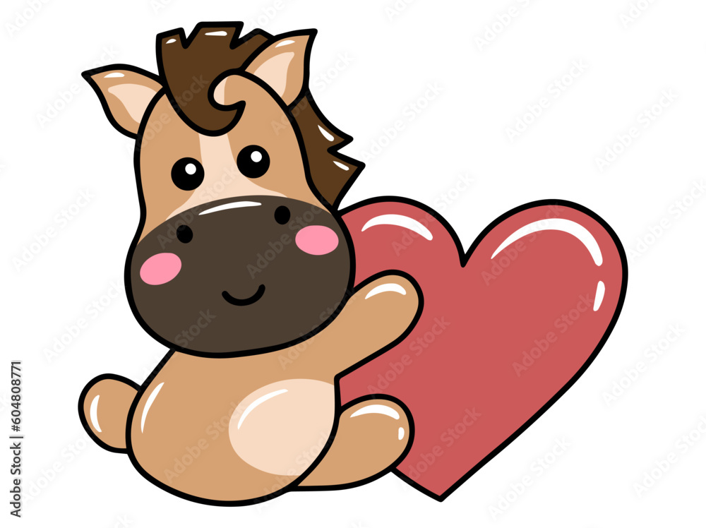 Horse Cartoon Cute for Valentines Day
