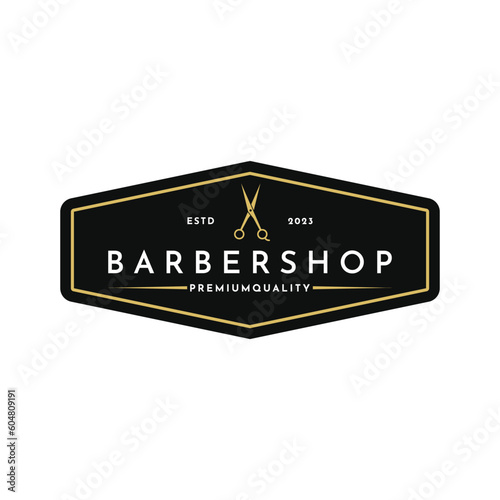 Vintage barber shop logo design template for business salon or barber shop