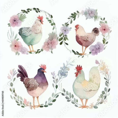 chicken, watercolor style Generative AI