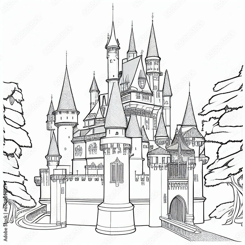castle coloring book Generative AI