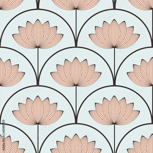 asian style lotus flower seamless pattern in soft blue ivory