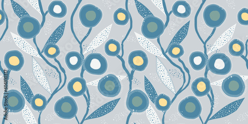 floral seamless pattern childish style blue silver shades