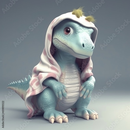 3D cartoon Dino portrait wearing clothes, standing in front, generative ai © Divmon