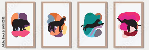 animal Silhouette vector set in frame with abstract shape , illustration