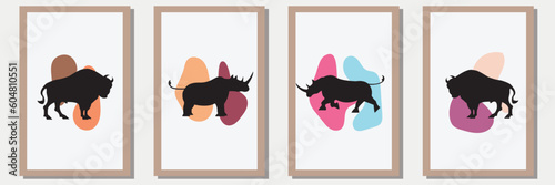 animal Silhouette vector set in frame with abstract shape , illustration