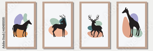 animal Silhouette vector set in frame with abstract shape , illustration