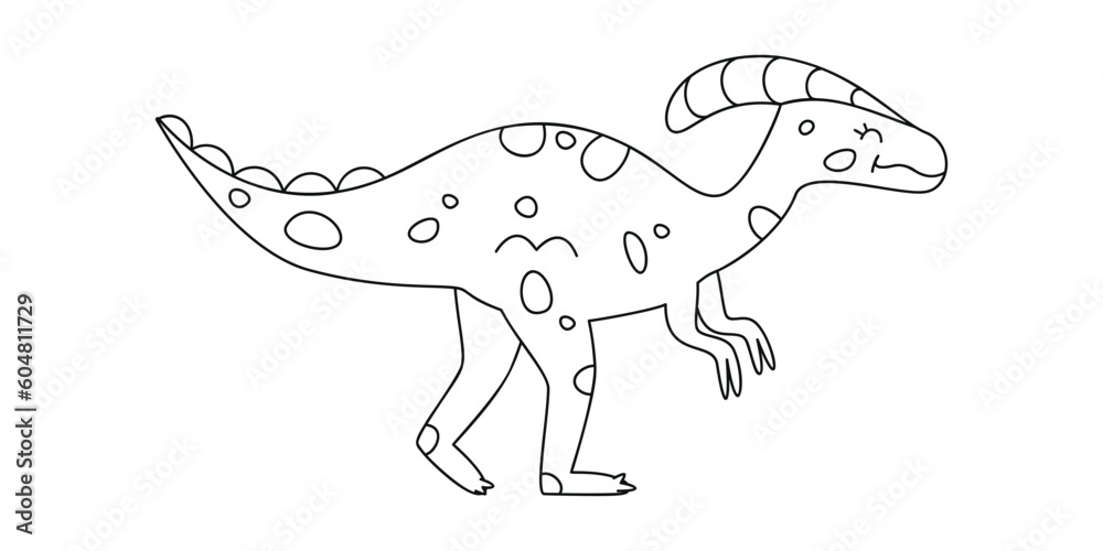 Hand drawn linear vector illustration of parasaurolophus
