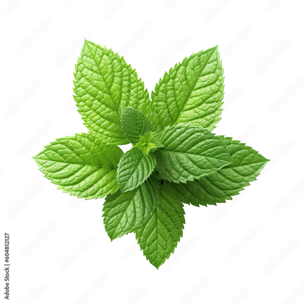 fresh close up Mint green leaf from organic farm with clipping path isolated on white background generated by AI fresh close up Mint green leaf from organic farm with clipping path isolated on white background generated by AI