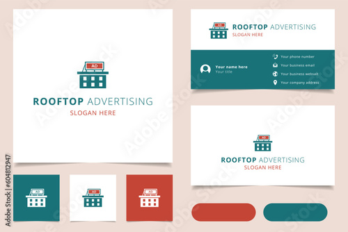 Rooftop advertising logo design with editable slogan. Branding book and business card template.