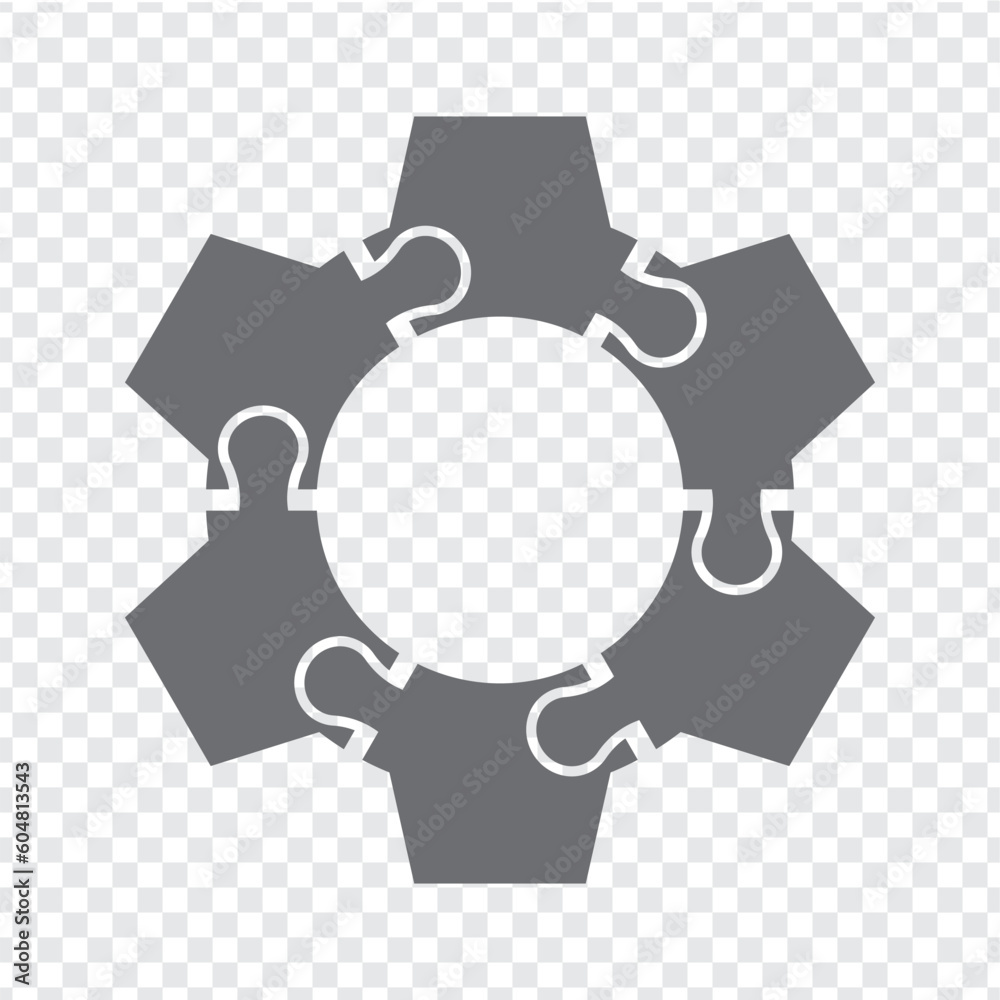 Simple icon gear puzzle in gray. Simple icon puzzle of the six elements on transparent background for your web site design, app, UI. EPS10. Simple icon gear puzzle in gray. Simple icon puzzle of the six elements on transparent background for your web site design, app, UI. EPS10.