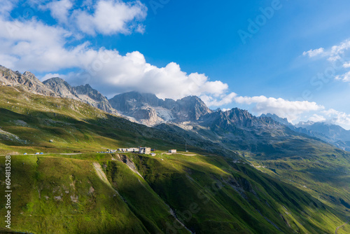 Zig-zag road to Furka Pass in the Swiss Alps